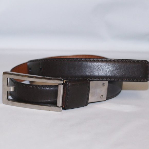 New Ralph Lauren Made in Italy Black Leather  Silver Logo Buckle Belt Sz L main image 10